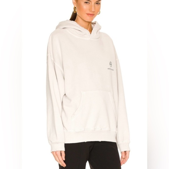 Anine Bing Aiden Monogram Distressed Organic Cotton Hoodie - Picture 13 of 17